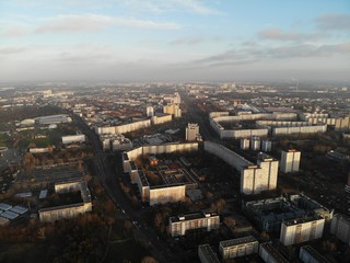 Fototapeta na wymiar Aerial view of Prenzlauer Berg, Mont Klamott, Berlin