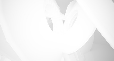 Abstract architectural background, white interior with discs. 3D illustration and rendering.