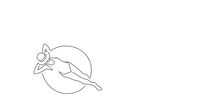 Woman sunbathing line drawing, animated illustration design. People collection.