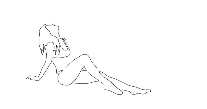 Woman sunbathing line drawing, animated illustration design. People collection.