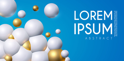 Abstract 3D background with white and gold spheres, Realistic structure.