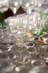many different dinking glasses with short depth of field