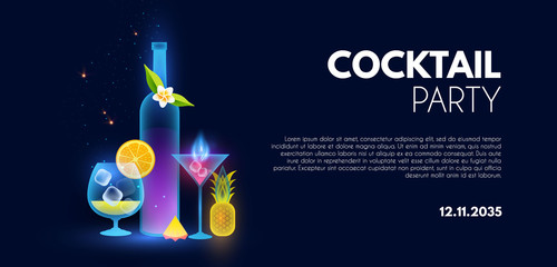 Cocktail party shining poster template. Exotic night club flyer.