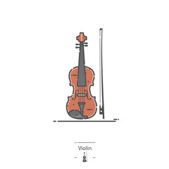 Fototapeta premium Violin with bow - Line color icon