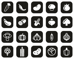 Fototapeta na wymiar Vegetable Icons White On Black Flat Design Set Big