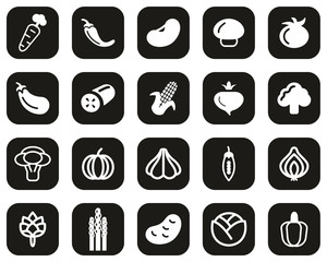 Vegetable Icons White On Black Flat Design Set Big