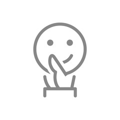 Hand holding happy emoji line icon. Share a good mood symbol