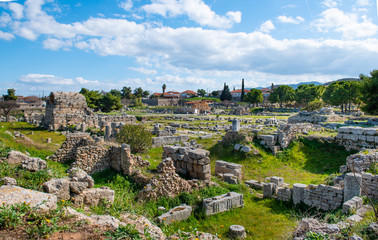 Fototapeta na wymiar Beautiful landscape view on ruins of Ancient Corinth, Greece.