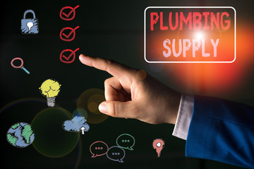 Conceptual hand writing showing Plumbing Supply. Concept meaning tubes or pipes connect plumbing...