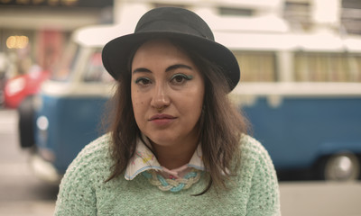 Close up portrait of woman with hat