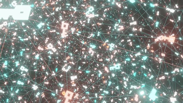 Abstract line lighting frame structure pattern wireframe polygon futuristic particle Key icon 3D rendering, Privacy and security digital technology background seamless looping animation 4K, copy space