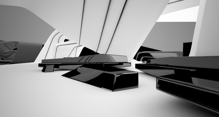 Abstract architectural black and white interior of a modern villa. 3D illustration and rendering.