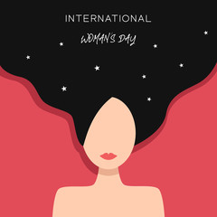 International Women's Day. March 8. silhouette of a girl with her hair on a red background. vector illustration