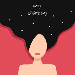 Happy Women's Day. March 8. silhouette of a girl with her hair on a red background. vector illustration