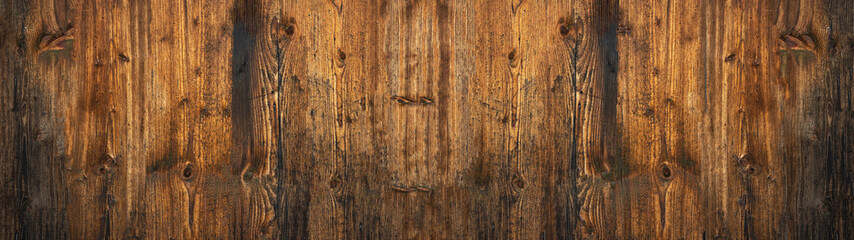 Obraz premium old brown rustic dark wooden texture - wood background panorama long banner