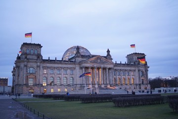 Berliner Reichstag building after sunset