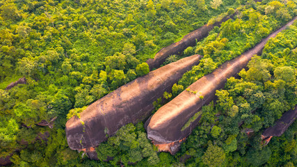 Three whale stones. Bird eye view shot of three whales rock in Phu Sing Country park in Bungkarn....