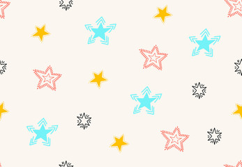 Vintage seamless pattern with hand drawn colorful stars. Trendy texture for textile, wrapping and apparel. Vector illustration
