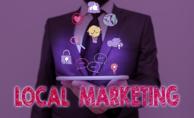 Conceptual hand writing showing Local Marketing. Concept meaning targets customers by finely...