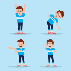 Front view animated character, separate parts of body. Fashionable various views poses and gestures. Cartoon style, flat vector illustration.