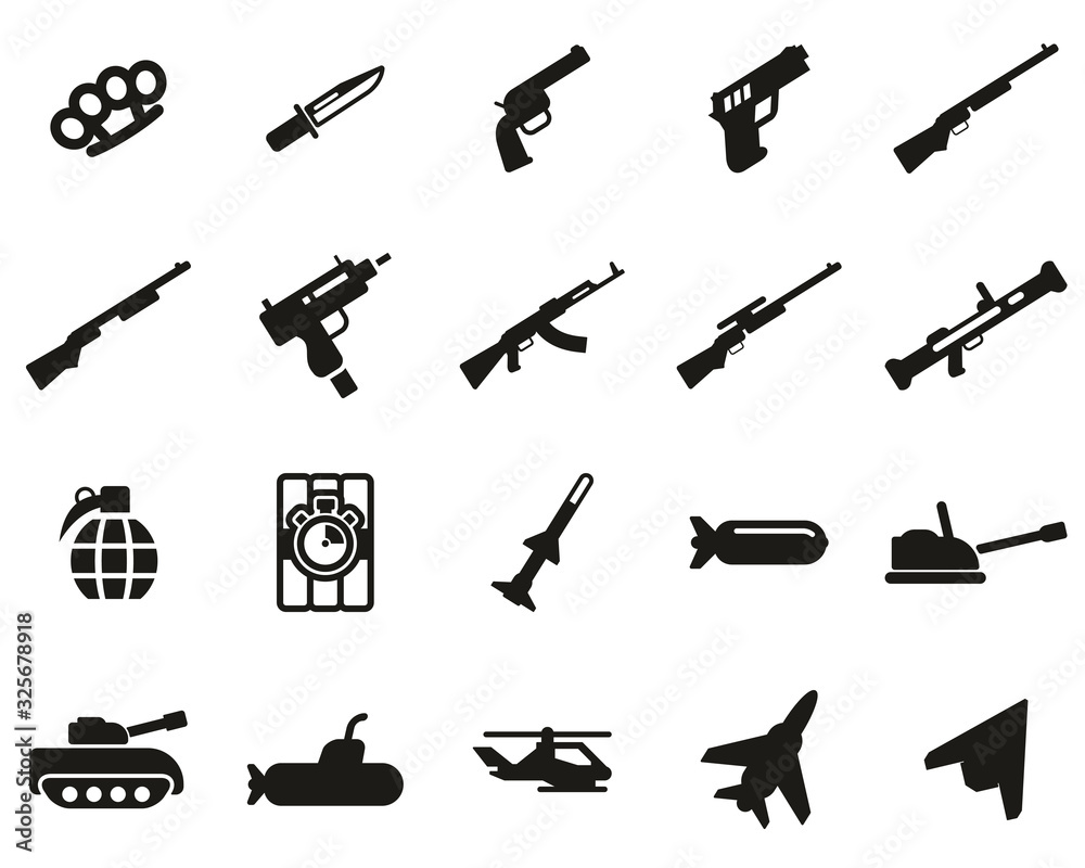 Wall mural Weapons Icons Black & White Set Big