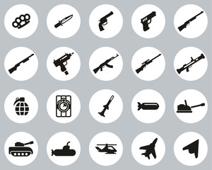 Weapons Icons Black & White Flat Design Circle Set Big