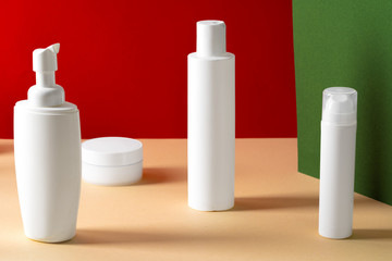Blank white plastic cosmetic bottles for your design