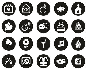Wedding Icons White On Black Flat Design Circle Set Big