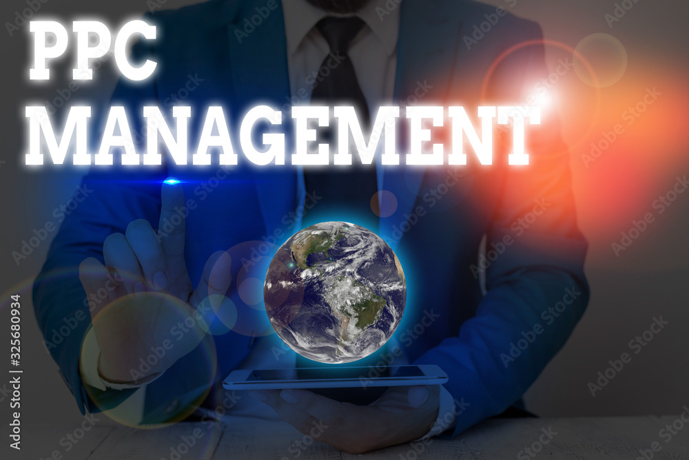 Poster writing note showing ppc management. business concept for process of overseeing and analysisaging a 
