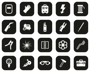 Welding & Welding Equipment Icons White On Black Flat Design Set Big