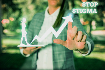 Text sign showing Stop Stigma. Business photo showcasing end the feeling of disapproval that most...