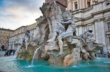 Rome, Italy, February-18-2020. Bernini artist's baroque sculpture located in (Piazza Navona) is one of the most tourist attraction in Rome.