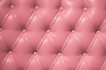 Coach-type velours screed tightened with buttons. Chesterfield style quilted upholstery backdrop close up