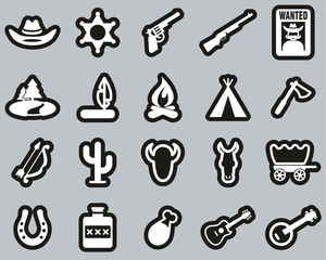 Wild West Icons White On Black Sticker Set Big