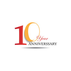 10 Years Anniversary Celebration Red And Orange Vector Template Design Illustration