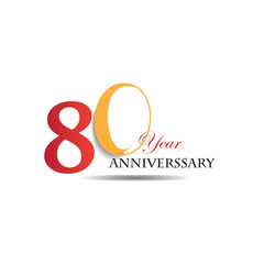 80 Years Anniversary Celebration Red And Orange Vector Template Design Illustration