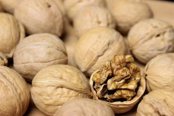 walnuts on wooden background