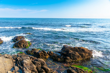 Fototapeta na wymiar rocky sea coast in the morning. calm sunny weather
