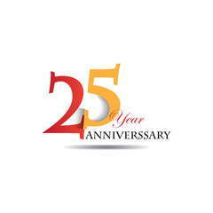 25 Years Anniversary Celebration Red And Orange Vector Template Design Illustration