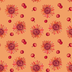 Fototapeta na wymiar A pattern with a sunflower. Flowers and apples pattern. flower sunflower. Oil painting. Isolated color background. Textiles, wallpaper, wrapping paper. Color.