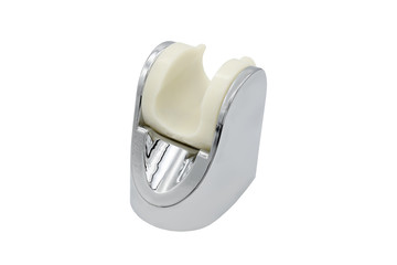 The bracket for attaching the shower head to the wall is isolated on a white background