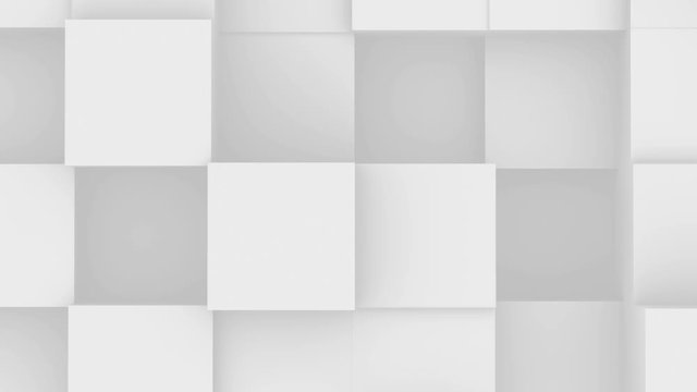 Random moving white cubes animation. Seamless loop 4K geometric box background