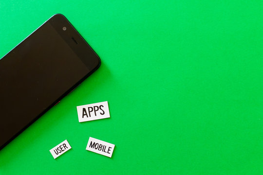 Apps user mobile text with smartphone. Flat color design computer for advertising in green mobile technology. ecology and mobile web developer. Green coding