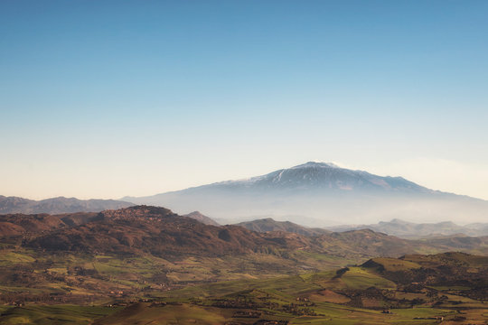 View of the Etna volcano from the city of Enna