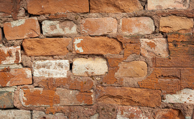 Red old worn brick wall texture background. Vintage effect