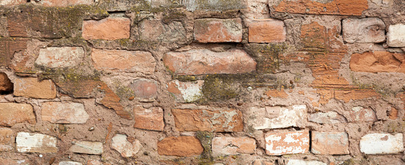Red old worn brick wall texture background. Vintage effect