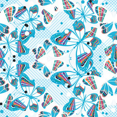Fototapeta premium Seamless pattern with blue butterflies on white background. Vector illustration.
