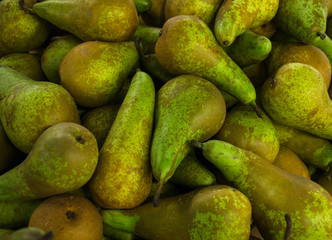 green conference pears closeup background