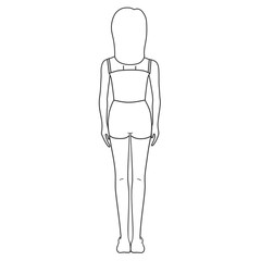 Back full body of a woman  on white