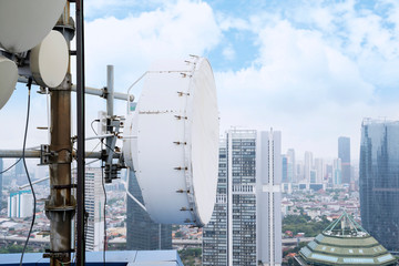 Radio mast receiver on the peak of a building